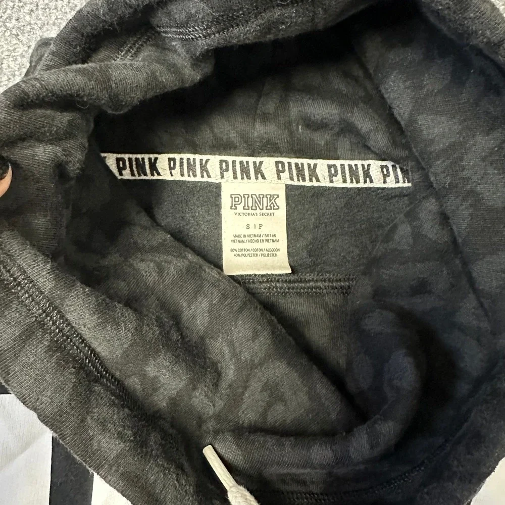 Pink Sweatshirt Womens Size S Black Leopard Funnel Neck Logo Pullover Casual